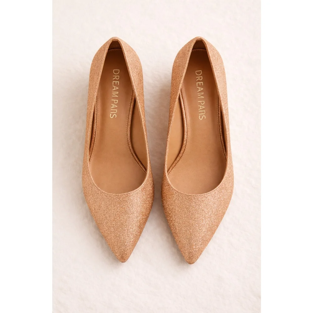 Dream Pairs Rose Gold Glitter Block Heels – Size 8